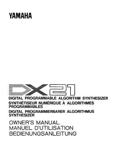 Yamaha DX21 Digital Programmable Algorithm Synthesizer Owner's Manual