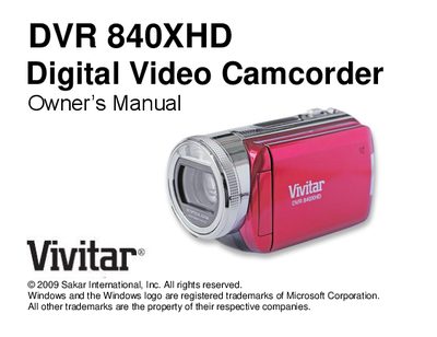 Vivitar DVR 840XHD Digital Video Camcorder Owner’s Manual - cover page