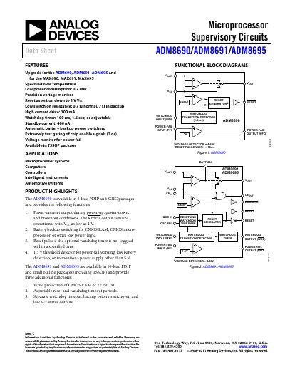 Analog Devices ADM8690/ADM8691/ADM8695 Datasheet - cover page