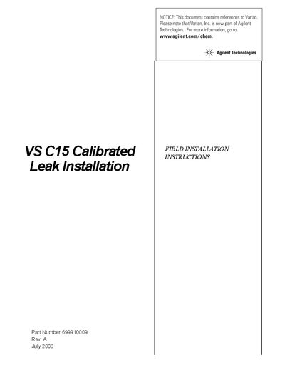 Agilent VS C15 Calibrated Leak Replacement Field Installation Instructions - cover page