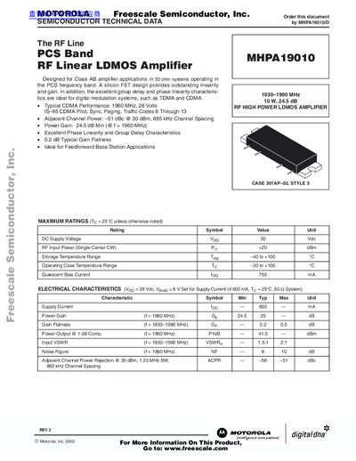 Motorola MHPA19010 Datasheet - cover page