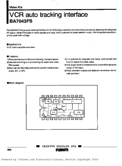 ROHM BA7043FS Video IC Datasheet - cover page