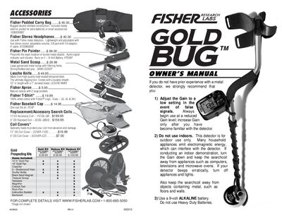 Fisher Gold Bug Metal Detector Owner's Manual - cover page