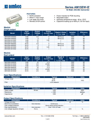 Aimtec AM15EW-IZ Series Datasheet - cover page