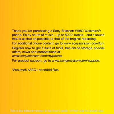 Sony Ericsson W980 Phone User Manual - cover page