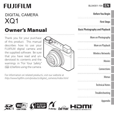 Fujifilm XQ1 Digital Camera Owner's Manual - cover page