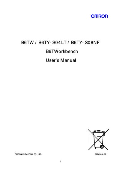 Omron B6TWorkbench B6TW/B6TY-S04LT/B6TY-S08NF User Manual - cover page