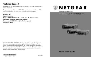 NETGEAR Fast Ethernet Switch 10/100 Mbps FS105 v2/FS108 v2 - cover page