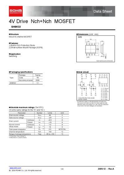 ROHM SH8K32 Datasheet - cover page