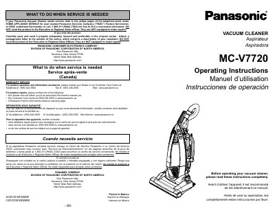 Panasonic MC-V7720 Vacuum Cleaner Operating Instructions - cover page