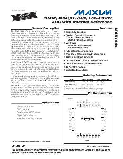 Maxim Integrated MAX1444 10‑bit ADC Datasheet - cover page