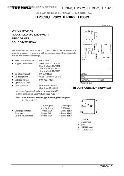 TOSHIBA TLP3020 TLP3021 TLP3022 TLP3023 Guide(1) - cover page