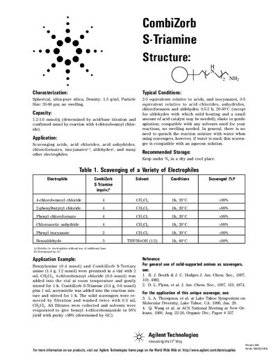 Agilent CombiZorb S-Triamine Datasheet - cover page