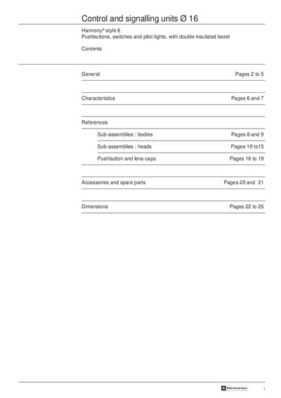 Control signalling units &Oslash; 16 - cover page