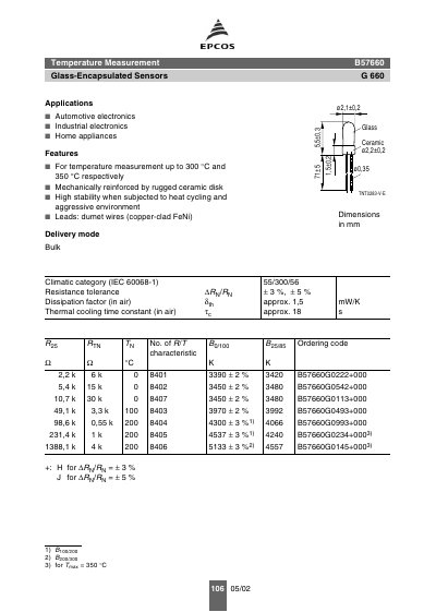 EPCOS B57660 Glass-Encapsulated Sensors Handbook - cover page