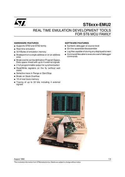 STMicroelectronics ST6xxx-EMU2 Handbook - cover page