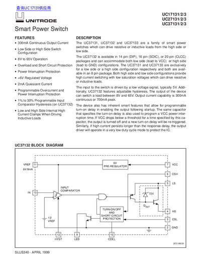 UNITRODE UC17131/2/3 UC27131/2/3 UC37131/2/3 Smart Power Switch - cover page