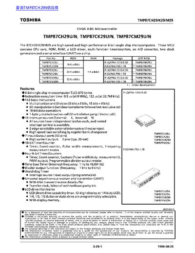Toshiba TMP87CH29U/N TMP87CK29U/N TMP87CM29U/N User Manual - cover page