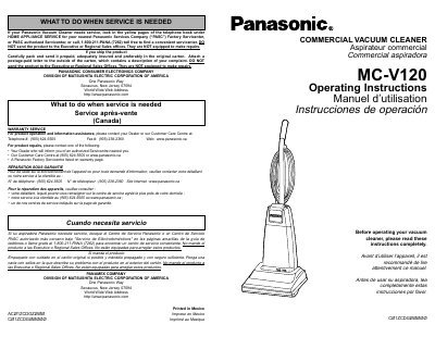 Panasonic MC-V120 Commercial Vacuum Cleaner Operating Instructions - cover page