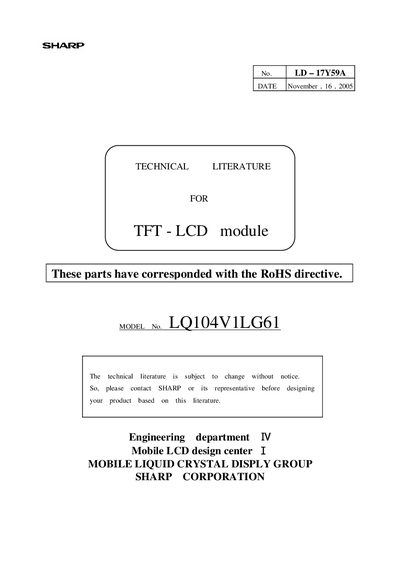 Sharp LD-17Y59A TFT-LCD Module Datasheet - cover page