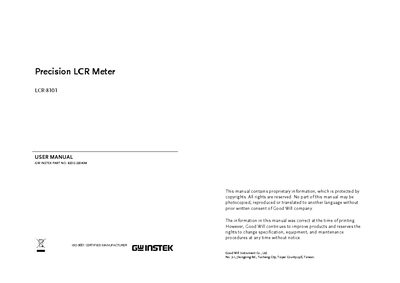 GWINSTEK LCR-8101 LCR Meter User Manual - cover page