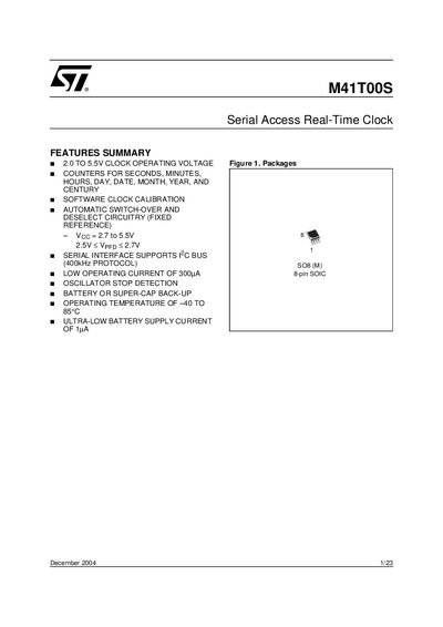 STMicroelectronics M41T00S Serial Access Real-Time Clock Manual - cover page