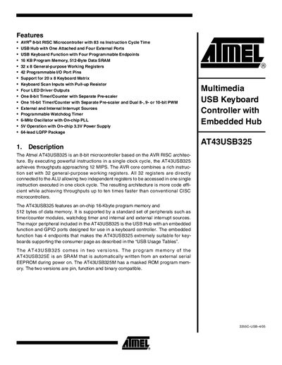 Atmel AT43USB325 Handbook - cover page
