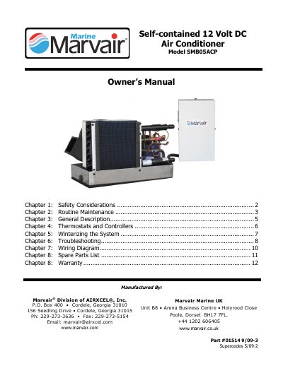 Marvair SMB05ACP 12 Volt DC Air Conditioner Owner's Manual - cover page