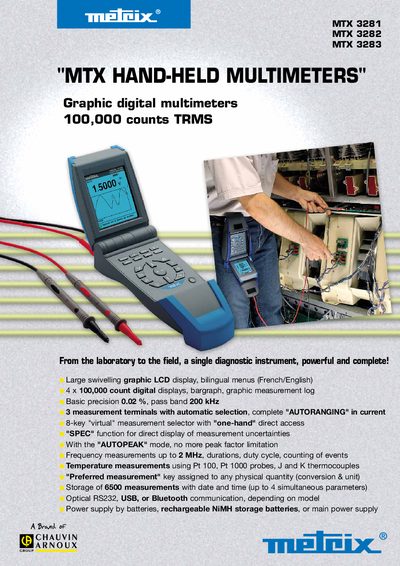 Metrix MTX 3281/3282/3283 Hand-Held Multimeters Product Leaflet - cover page