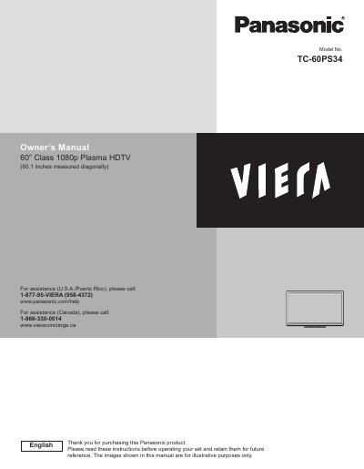 Panasonic TC-60PS34 60" Class Plasma HDTV User Manual