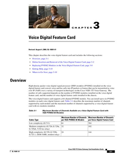 Cisco VGD 1T3 Voice Gateway Card Installation Guide - cover page