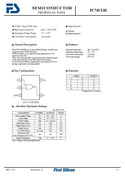 First Silixon SEMICONDUCTORFC74UL02 Manual - cover page