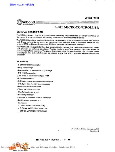 Winbond W78C32B Datasheet - cover page