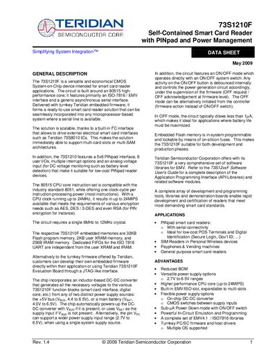 Teridian 73S1210F Datasheet - cover page