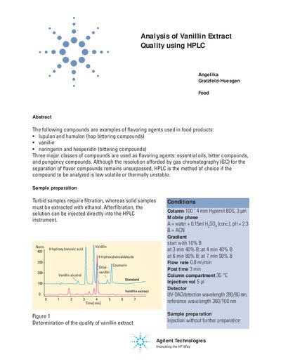 Agilent HPLC Analysis of Vanillin Extract Quality Application Note 5966-0630E - cover page