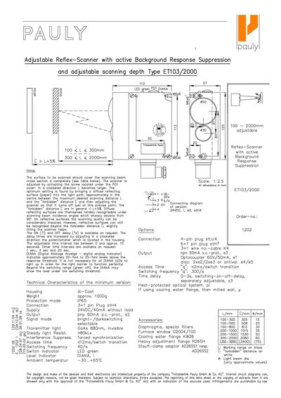 Pauly ET103/2000 Adjustable Reflex-Scanner Technology Data - cover page