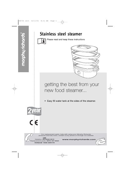 Morphy Richards Stainless Steel Steamer User Manual - cover page
