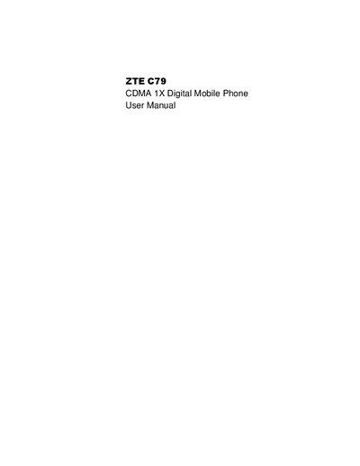 ZTE C79 CDMA 1X Digital Mobile Phone User Manual - cover page