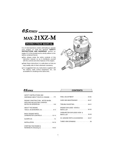 O.S. 21XZ-M Model Engine User Manual - cover page