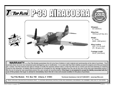 Top Flite P-39 Airacobra Model Kit Assembly Manual - cover page
