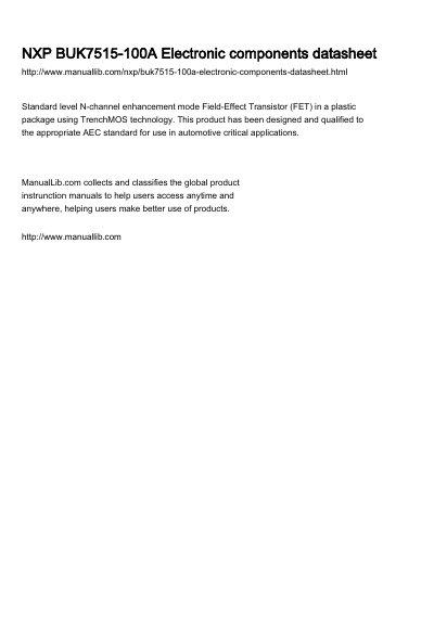 NXP BUK7515-100A N-channel FET Datasheet - cover page