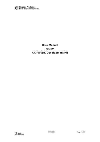TEXAS INSTRUMENTS - SWRU058 Rev. 2.11 CC1000DK User Manual