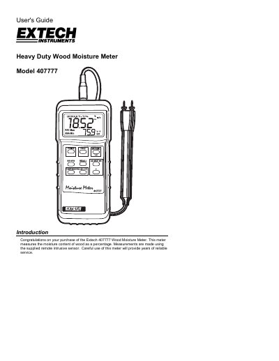 Extech Model 407777 Heavy Duty Wood Moisture Meter User's Guide - cover page