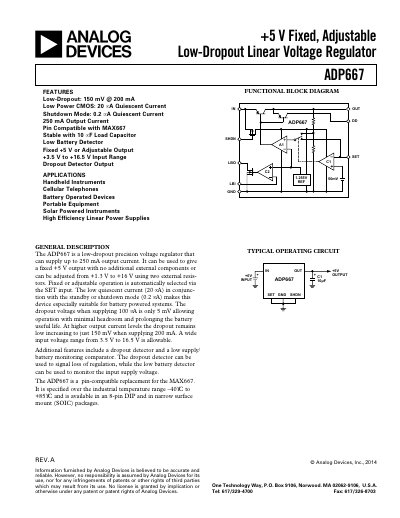 Analog Devices ADP667 Low-Dropout Linear Voltage Regulator Data Sheet - cover page