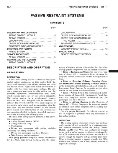 Chrysler Mopar Passive Restraint Systems Service Manual - cover page