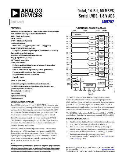 Analog Devices AD9252 14‑Bit 50 MSPS ADC Datasheet Rev E