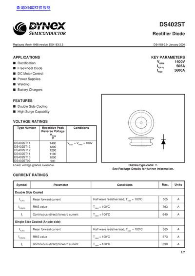 Dynex Semiconductor DS402ST Series Rectifier Diode Datasheet - cover page