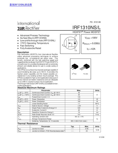International Rectifier IRF1310NS/L Datasheet - cover page