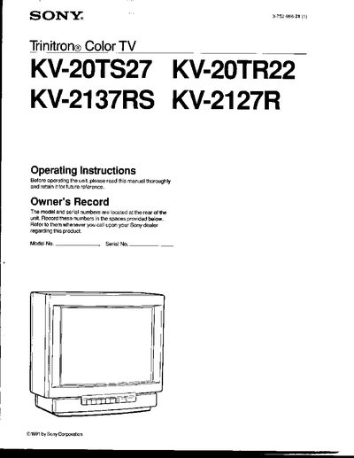 Sony KV-20TS27/KV-20TR22/KV-2137RS/KV-2127R User Manual - cover page