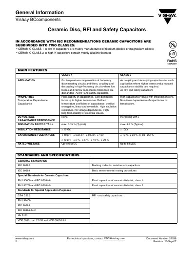 Vishay Ceramic Disc RFI Safety Capacitors Handbook - cover page